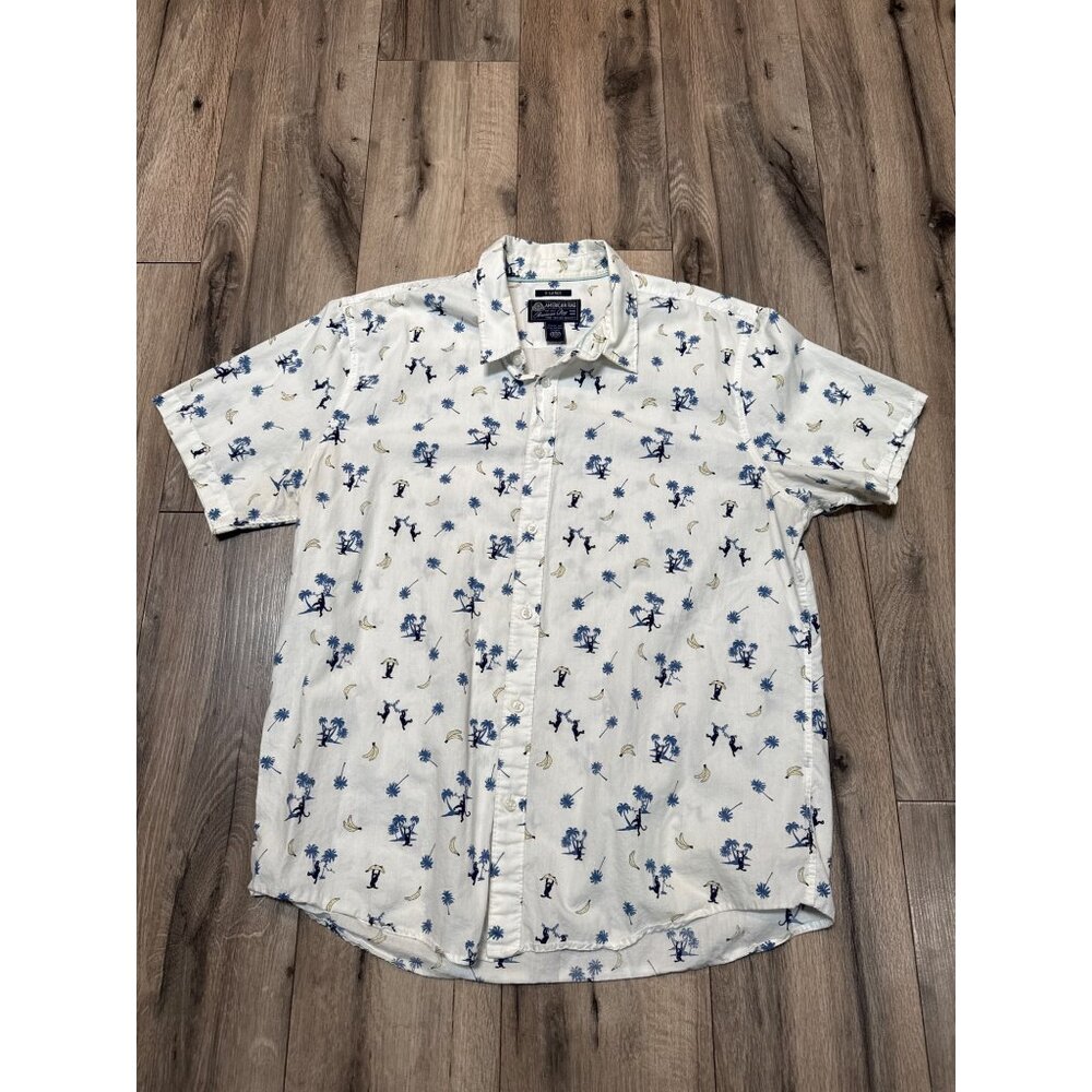 American Rag X-Large White All Over Tropical Monkey & Banana SS Shirt 100% Cotto